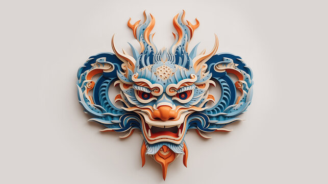 Dragon face front paper art, symbol of Happy Chinese New Year 2024 Chinese astrology, horoscope 2024 sign
