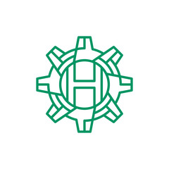 Initial Letter H gear engineering logo design vector