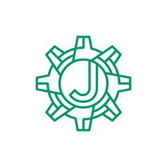 Initial Letter J gear engineering logo design vector