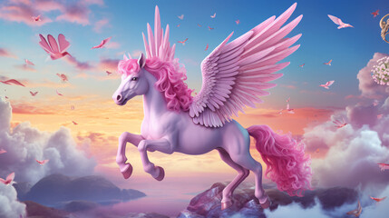 Magic fairy tale character Pegasus 3d illustration - obrazy, fototapety, plakaty