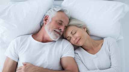 caucasian senior couple sleeping relaxed together in a bed	