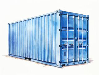 Shipping container , watercolor illustration isolated on white