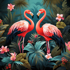 summer painting of a flamingo in the jungle