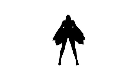 In the picture on a white background in the silhouette. A young, slender woman, demonstrate dance moves in the direction of high heels. She is wearing a jacket. Its sexy, rhythmic, plastic. - obrazy, fototapety, plakaty