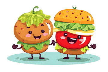 Burger and vegetables in cartoon style.Vector flat cartoon character illustration icon design. food concept.AI generative