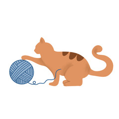Cat play with yarn ball on png transparant background 
