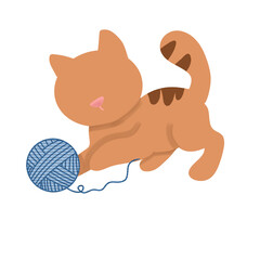 Cat play with yarn ball on png transparant background 