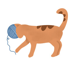 Cat play with yarn ball on png transparant background 