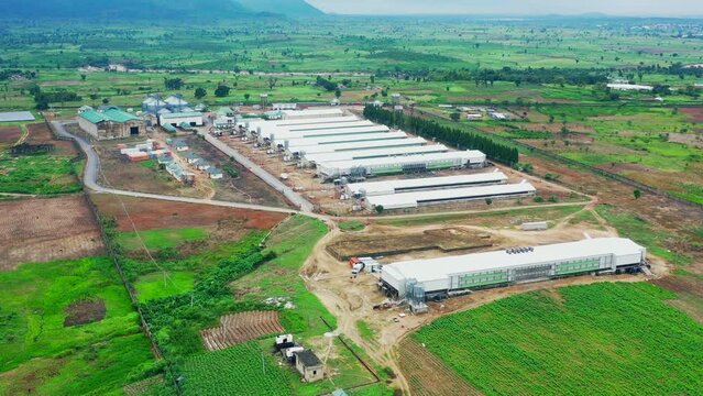 Poultry farm in Kuje, Nigeria in the Federal Capitol Territory - aerial push in
