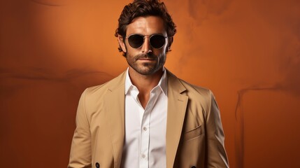 Fototapeta premium Stylish Man Wearing Sunglasses White Shirt, HD, Background Wallpaper, Desktop Wallpaper