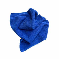 Wiping cloth. Blue kitchen rug isolated on white. Used for cleaning. Top view.