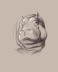 sketch of the cute hippopotamus  - obrazy, fototapety, plakaty