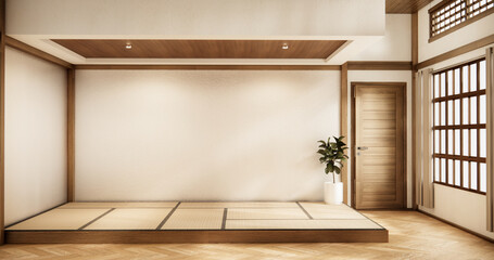 Interior, Empty room and tatami mat floor room japanese style. 3D rendering