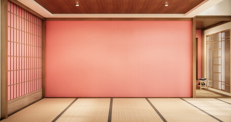 Interior, Empty room and tatami mat floor room japanese style. 3D rendering
