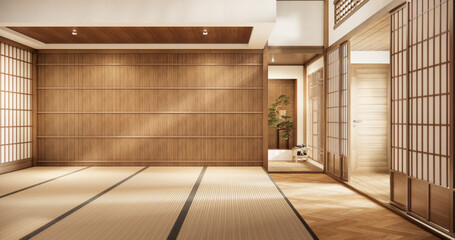Interior, Empty room and tatami mat floor room japanese style. 3D rendering