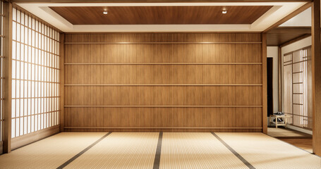 Interior, Empty room and tatami mat floor room japanese style. 3D rendering