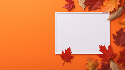 Naklejka na ściany i meble autumn paper decorations and rustic fall leaves on orange background