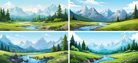Selbstklebende Fototapeten Hellblau nature vector landscape tree illustration sky green background mountains environment beautiful summer   © shabanashoukat49