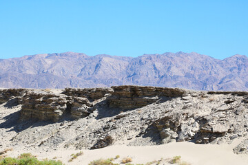 View of mountain slopes and sand in America's national park.