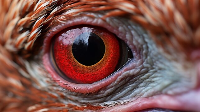 A macro photograph showcasing the intricate details of a chicken's eye, highlighting the beauty in the smallest features.