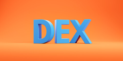 DEX letters on orange background, cryptocurrency and money exchange concept