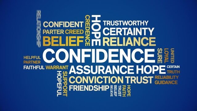 Confidence animated tag word cloud;text design animation kinetic typography seamless loop.