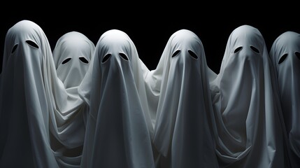 Gathering of Ghostly Figures Shrouded in White