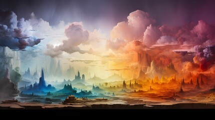 Epic Fantasy Landscape at Twilight with Contrasting Atmospheres