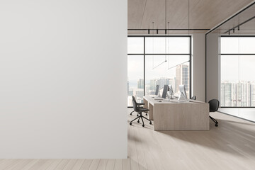 White open space office interior with blank wall - Powered by Adobe