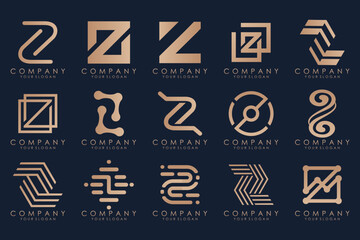 Set of abstract letter z logo design. icons for business of luxury elegant, simple with gold color