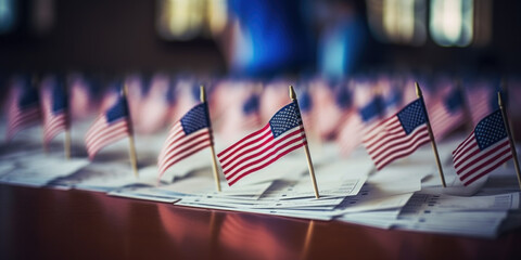 Ballots and American flag at the general election of the president of the United States or USA - obrazy, fototapety, plakaty