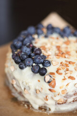 Homemade cake with blueberries and almonds