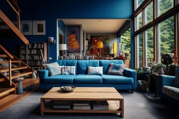 Obraz premium Modern and simple livingroom interior, suitable for catalog cover photos in magazines or advertisements. Generative AI
