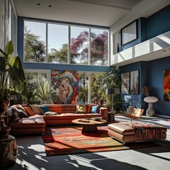 Modern and simple livingroom interior, suitable for catalog cover photos in magazines or advertisements. Generative AI