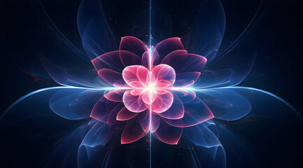 Obraz premium Neon pink flower glowing with soft, luminous energy. Abstract space futuristic background.