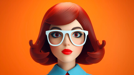 Cartoon illustration of cute girl wearing glasses
