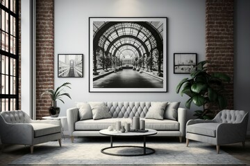 Modern and simple livingroom interior, suitable for catalog cover photos in magazines or advertisements. Generative AI