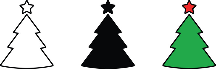 Christmas tree icons lined, isolated and colored version. Design template. Vector illustration
