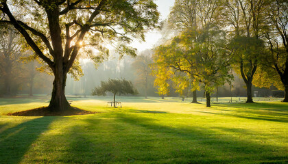 Naklejka premium Morning Sun in a Public Park
