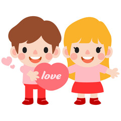 happy valentines day teen couple clipart. Romantic girl and boy giving heart balloon gift