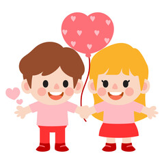 happy valentines day teen couple clipart. Romantic girl and boy giving heart balloon gift