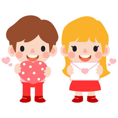 happy valentines day teen couple clipart. Romantic girl and boy giving heart balloon gift