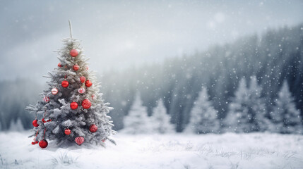 Festive Christmas snowy background with lights and decorations