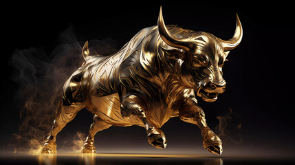 Bull financial bitcoin or crypto market concept in gold and black color
