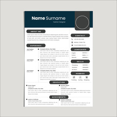 Modern Professional CV Resume Template design - Blue and White