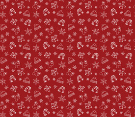 Red Christmas repeating pattern with Xmas ornamets. Seamless xmas vector, illustration, wallpaper.