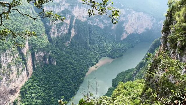 Canyon de Sumidero National park in chiapas Mexico near Chiapa de Corzo and Tuxtla Gutierrez aerial drone above footage