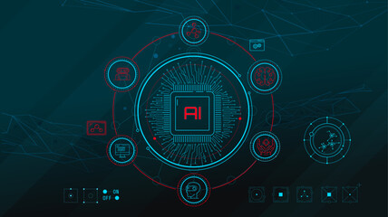 Virtual infographics on the topic of artificial intelligence, machine learning and automation.