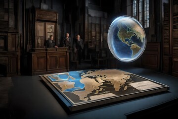Interactive educational hologram displaying historical events in 3D