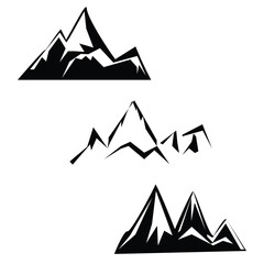 Mountain vector icons set. Set of mountain silhouette elements. Outdoor icon snow ice mountain tops, decorative symbols isolated. Camping mountain logo, travel labels, climbing or hiking badges 5 4 3.
